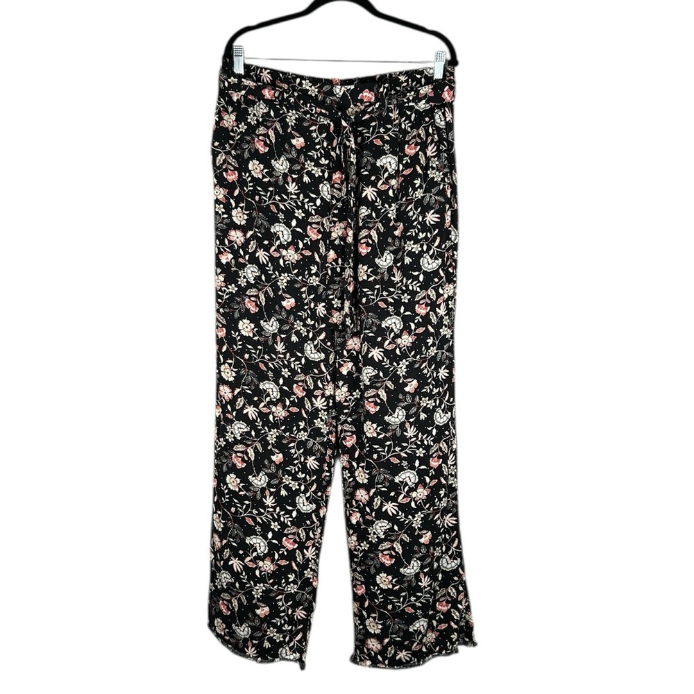 Old Navy Black Floral Elastic Waist Front Tie Flowy Loungwear Pants Large Tall